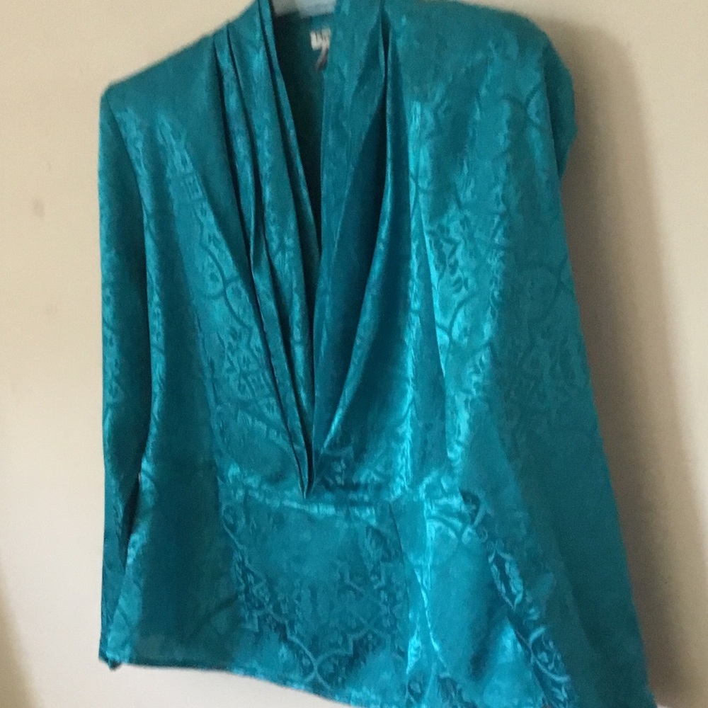 Plymouth! Vintage 80s office Teal Blouse